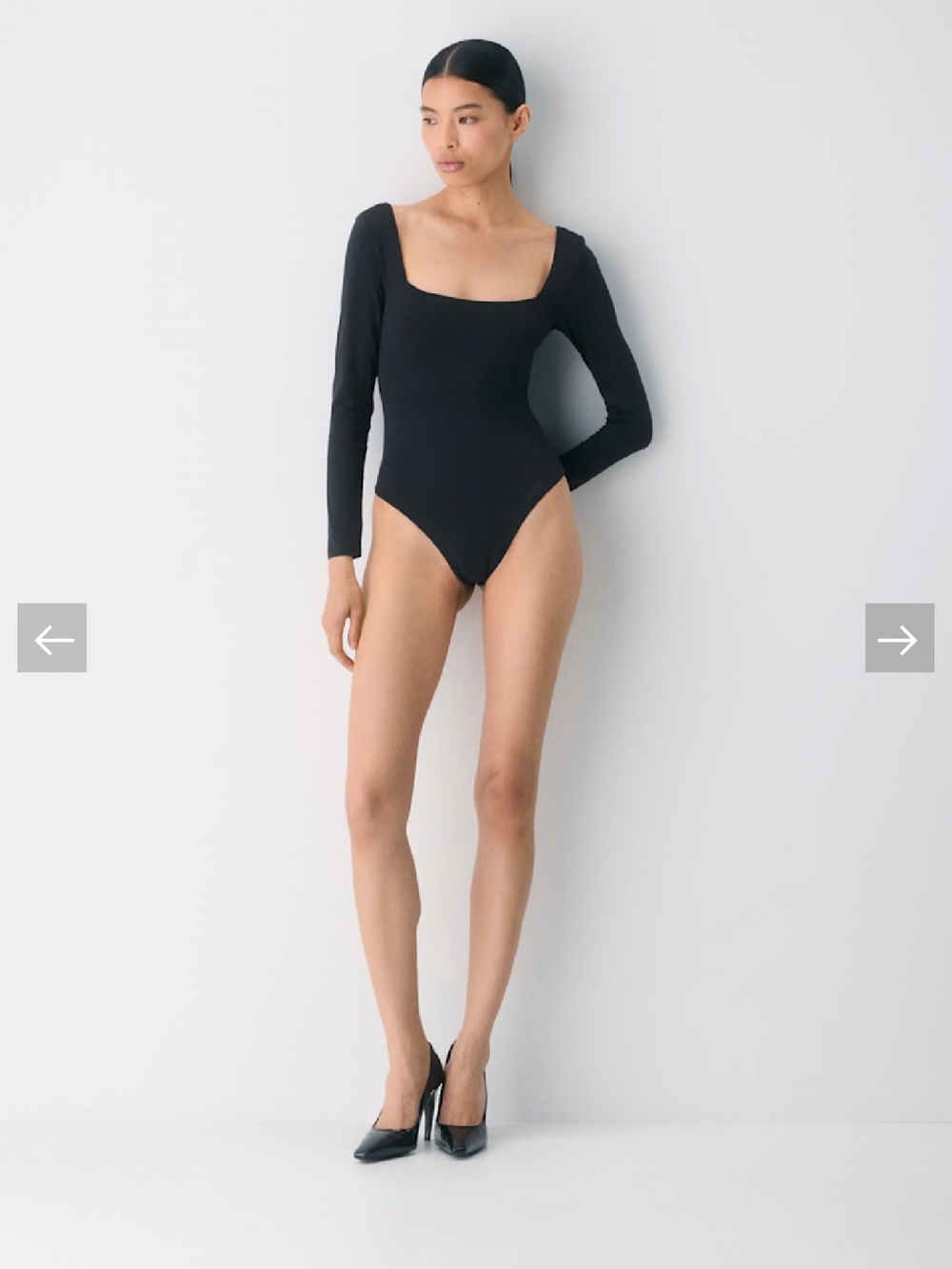 Babaton Black Long-Sleeve Square Neck Bodysuit